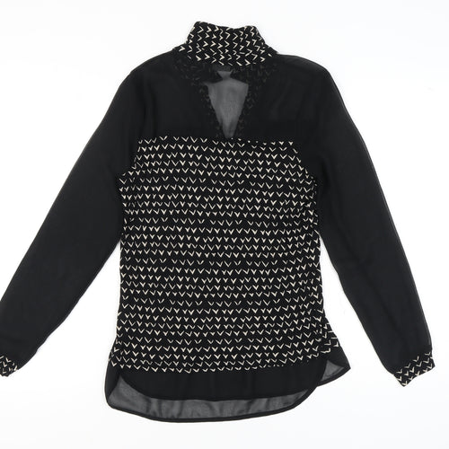 Next Women's Black Geometric Long Sleeve Blouse Size 8