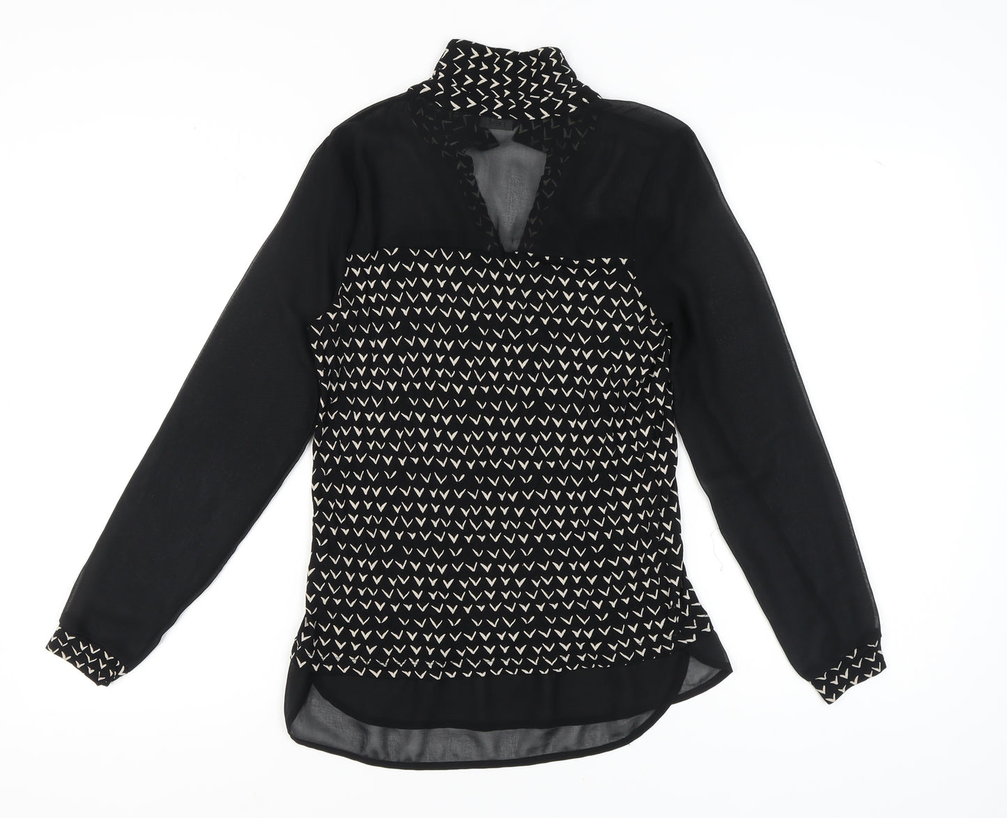 Next Women's Black Geometric Long Sleeve Blouse Size 8