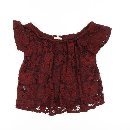 River Island Women's Red Lace Off Shoulder Blouse