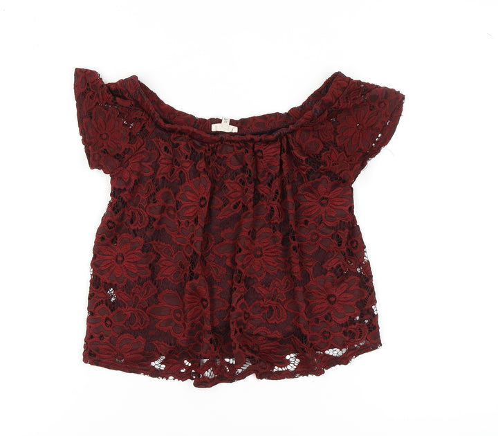 River Island Women's Red Lace Off Shoulder Blouse