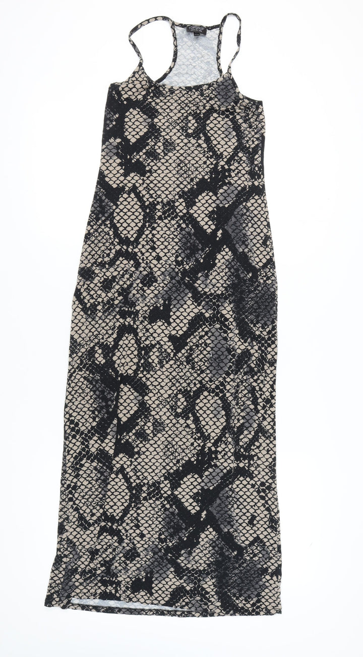 Topshop Women's Grey Black Snake Print Midi Slip Dress