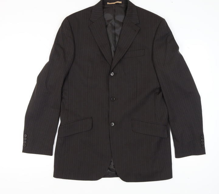 Next Men's Black Striped Blazer 40L Long Jacket