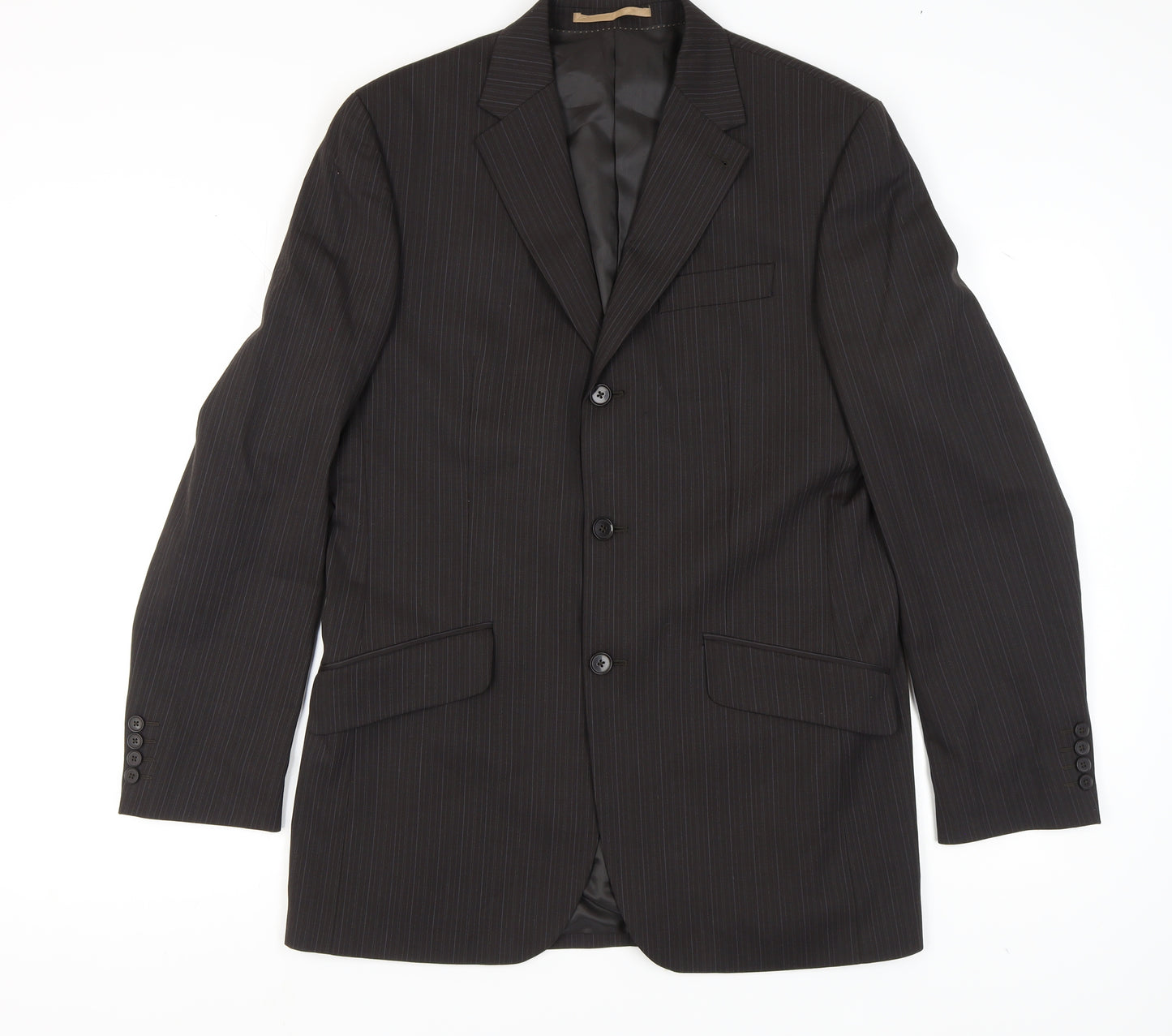 Next Men's Black Striped Blazer 40L Long Jacket