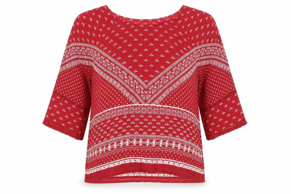 Front view of New Look Women's Red Geometric Tunic Blouse, size 12
