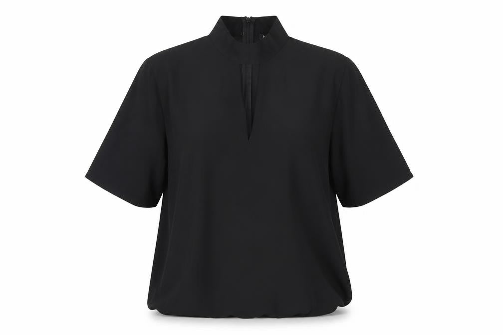 Front view of Boohoo Women's Black High Neck Top, size 14
