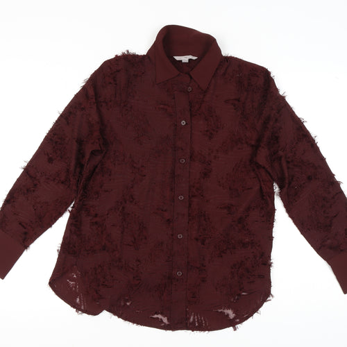 H&M Women's Red Button-Up Shirt, S, Collared, Classic Style