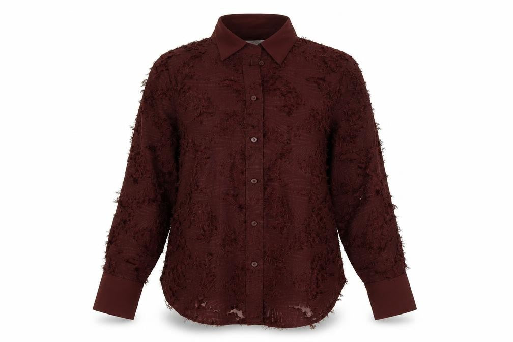 Front view of H&M Women's Red Button-Up Shirt, S, Collared, Classic Style