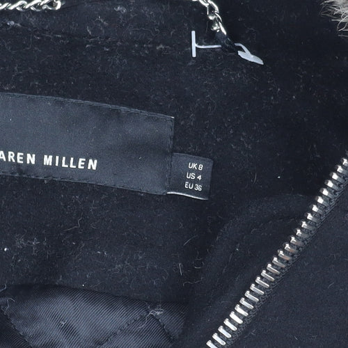 Karen Millen Women's Black Wool Parka Coat, Size 8