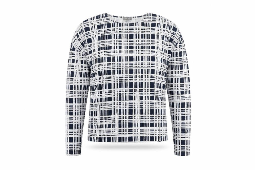 Front view of Jaeger Women's XS Blue Geometric Long Sleeve Top