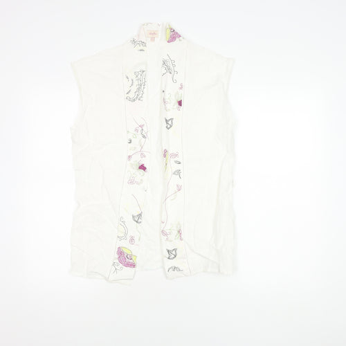Whistles Women's White Floral Linen Blouse, Size 10