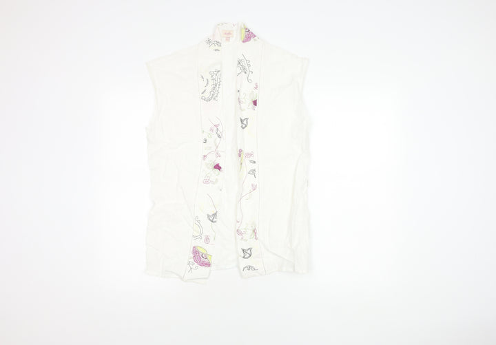 Whistles Women's White Floral Linen Blouse, Size 10