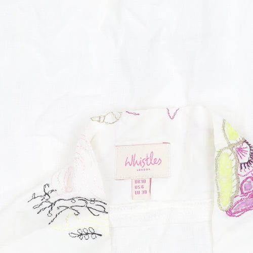 Whistles Women's White Floral Linen Blouse, Size 10