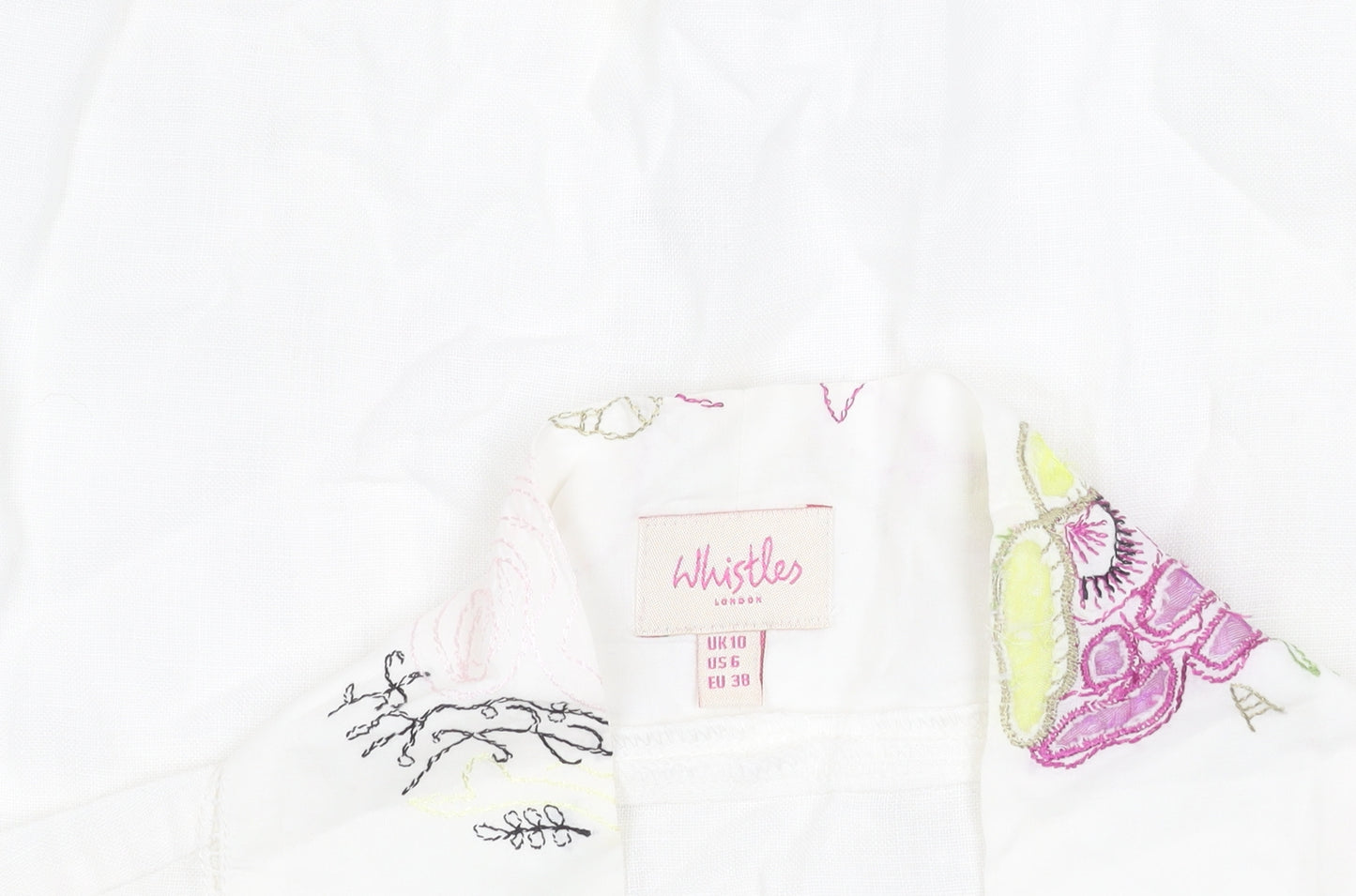 Whistles Women's White Floral Linen Blouse, Size 10