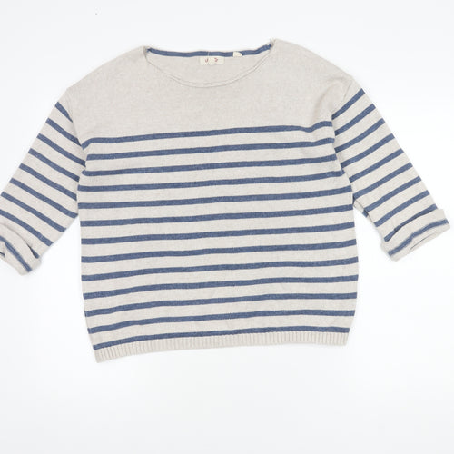 Fat Face Women's Ivory & Blue Striped Pullover, Size 12