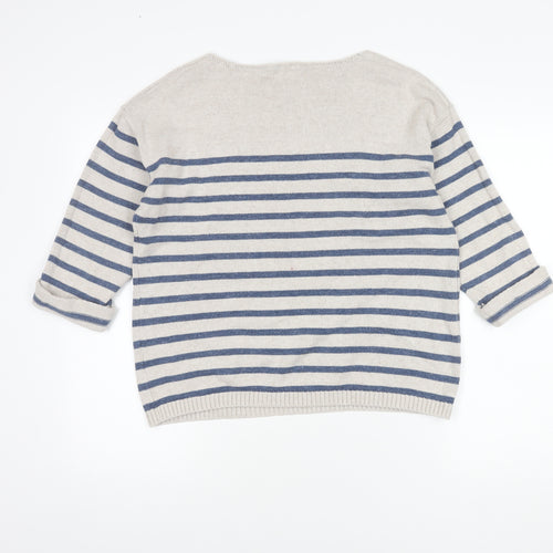 Fat Face Women's Ivory & Blue Striped Pullover, Size 12