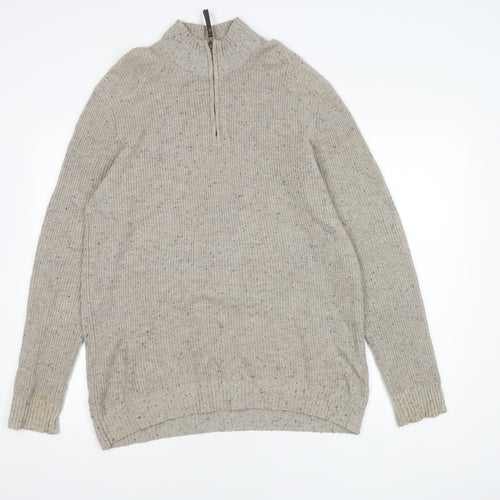 Mantaray Men's Beige Pullover Jumper, L, High Neck, 1/2 Zip