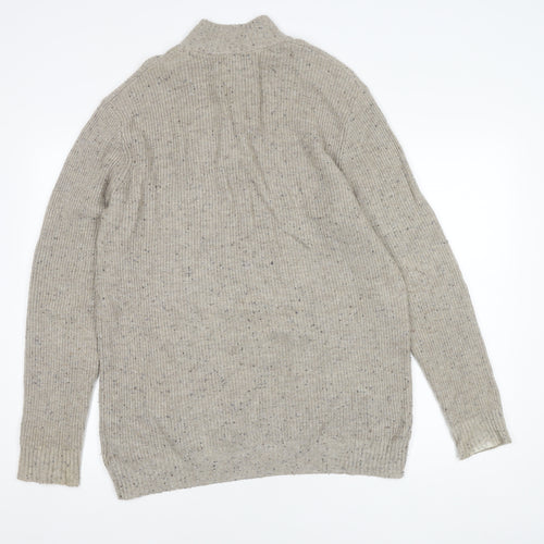 Mantaray Men's Beige Pullover Jumper, L, High Neck, 1/2 Zip