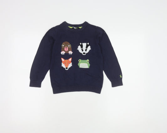 Joules Boys Blue Animal Print Crew Neck Jumper 6 Years