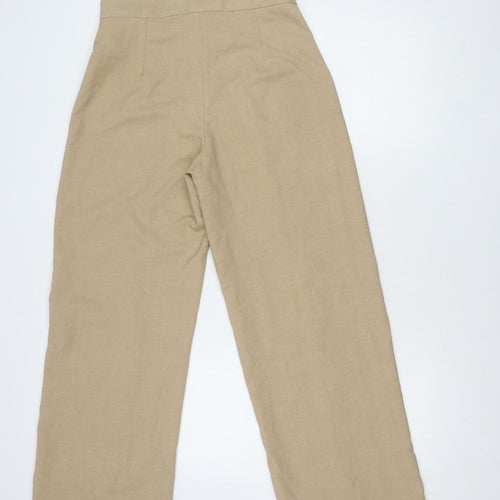 Bershka Women's Beige Wide-Leg Trousers, Size 10