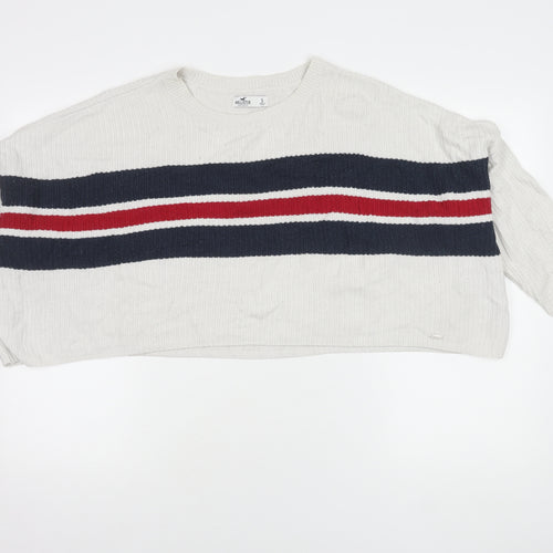 Hollister Women's White Striped Pullover Jumper S