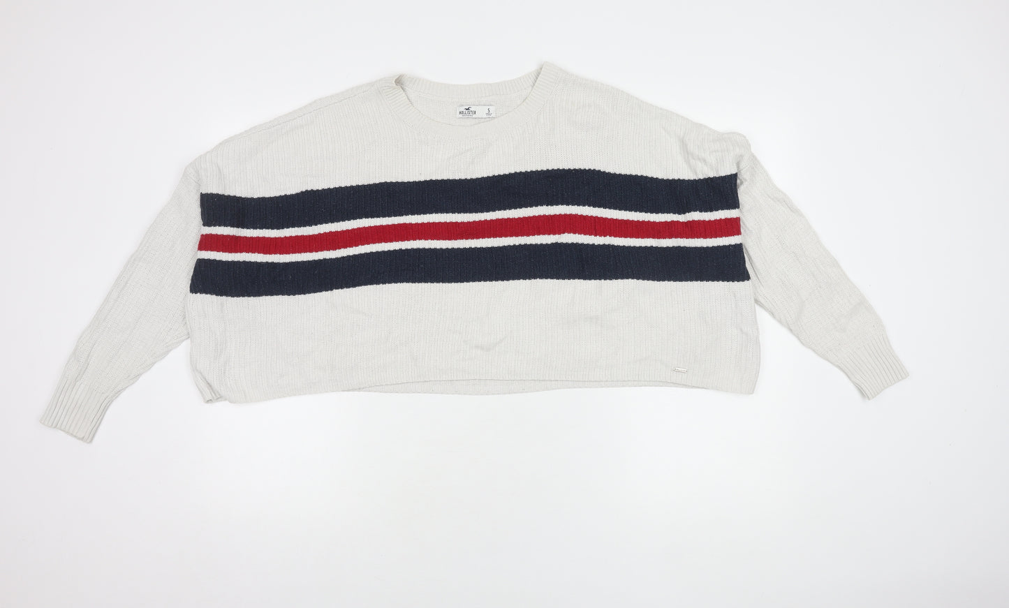 Hollister Women's White Striped Pullover Jumper S