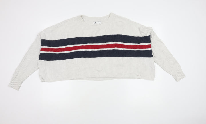 Hollister Women's White Striped Pullover Jumper S