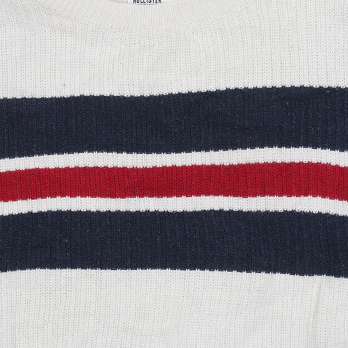Hollister Women's White Striped Pullover Jumper S