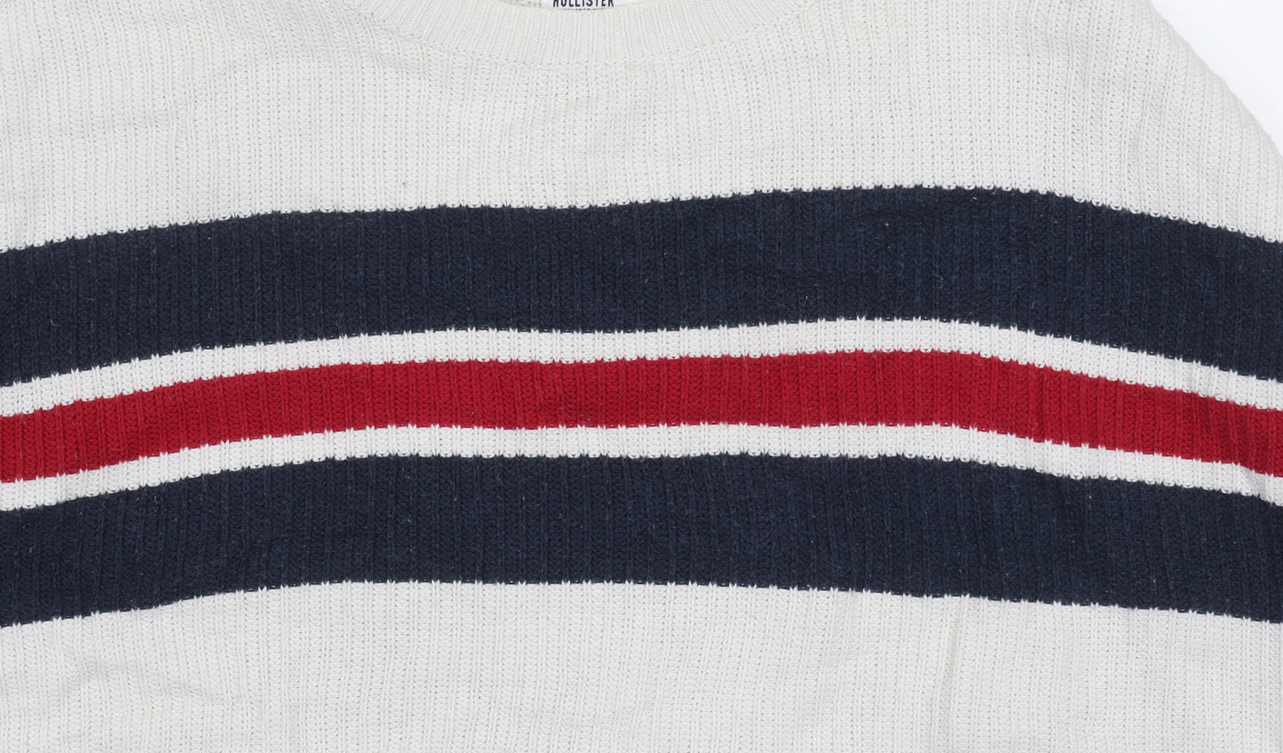 Hollister Women's White Striped Pullover Jumper S