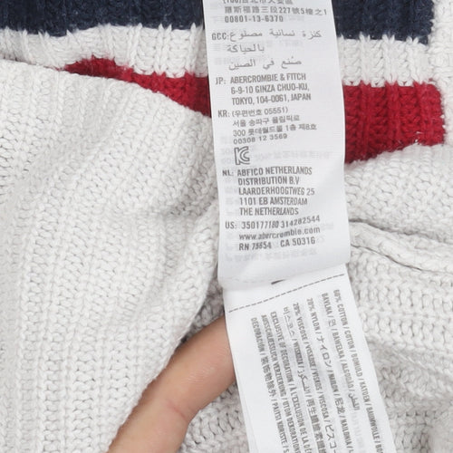 Hollister Women's White Striped Pullover Jumper S