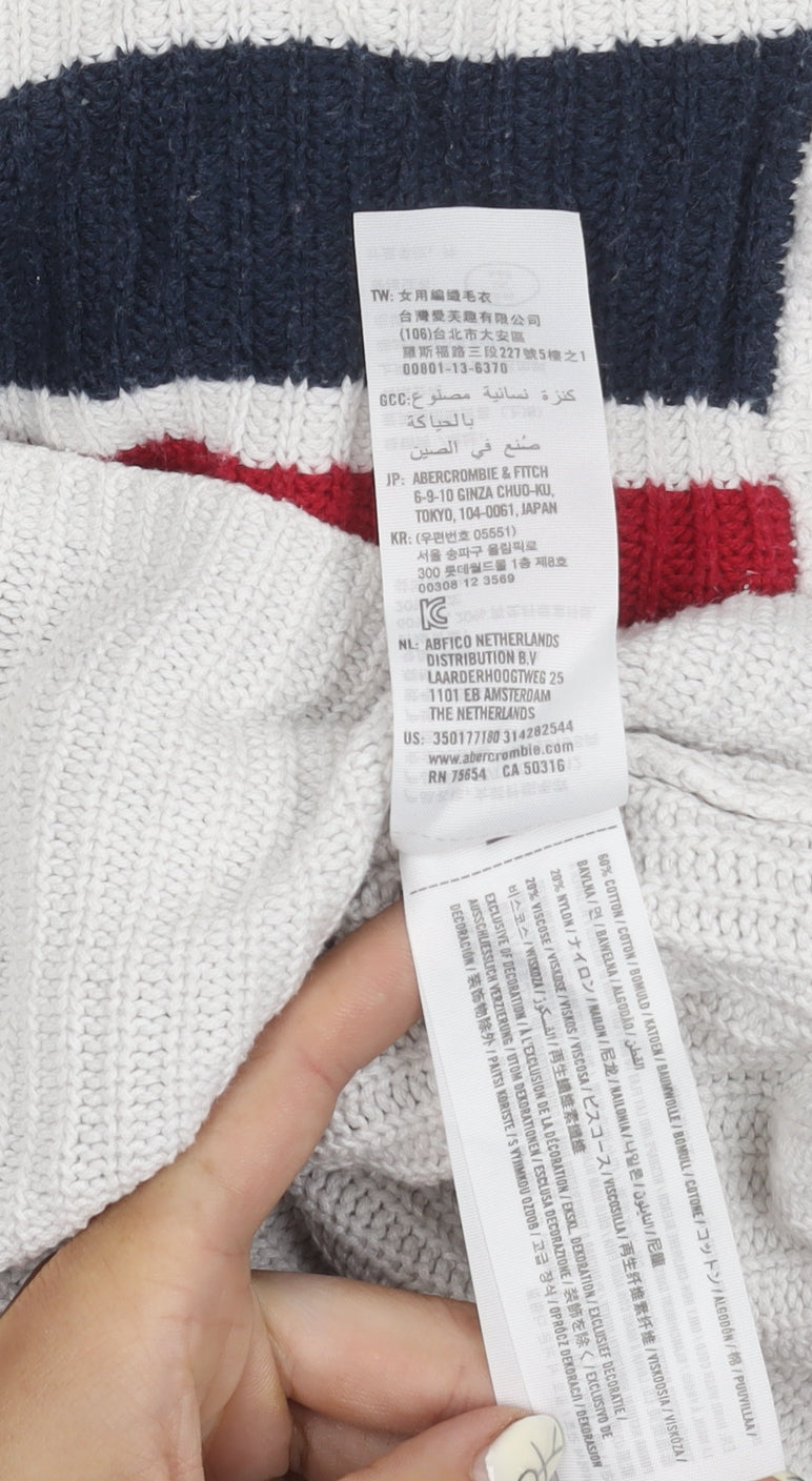 Hollister Women's White Striped Pullover Jumper S