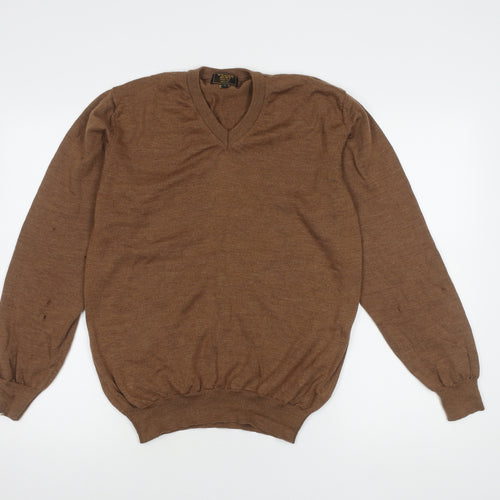 William Hunt Men's Brown Wool V-Neck Pullover Jumper M
