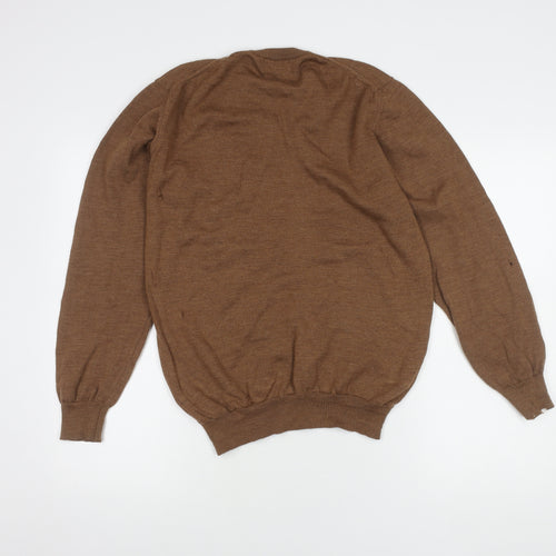 William Hunt Men's Brown Wool V-Neck Pullover Jumper M