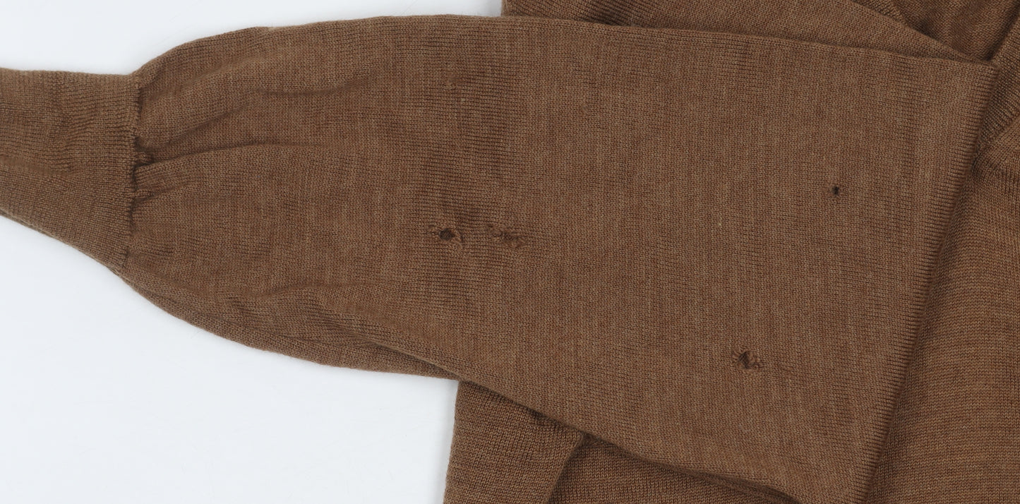 William Hunt Men's Brown Wool V-Neck Pullover Jumper M
