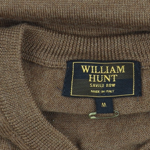 William Hunt Men's Brown Wool V-Neck Pullover Jumper M