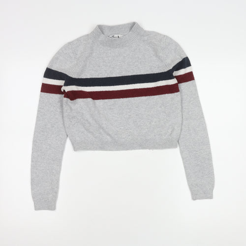 Hollister Women's Grey Striped Pullover Jumper S