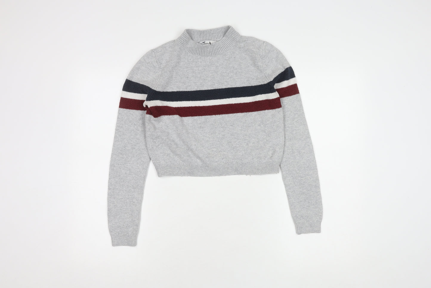 Hollister Women's Grey Striped Pullover Jumper S