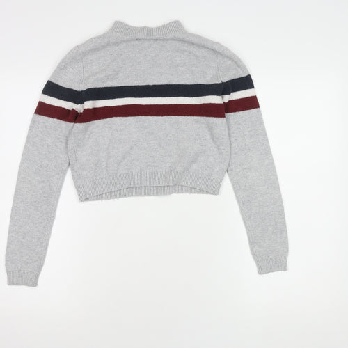 Hollister Women's Grey Striped Pullover Jumper S