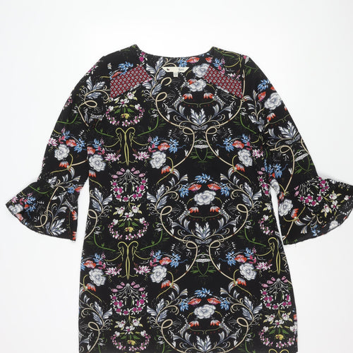 Yumi Women's Black Floral Long Sleeve Dress, Size 14