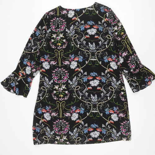 Yumi Women's Black Floral Long Sleeve Dress, Size 14