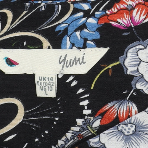 Yumi Women's Black Floral Long Sleeve Dress, Size 14