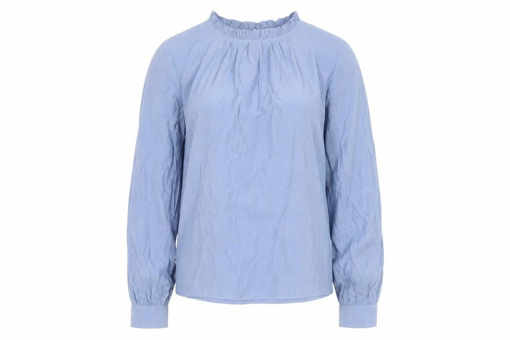 Front view of Warehouse Women's Blue Long Sleeve Blouse, size 6