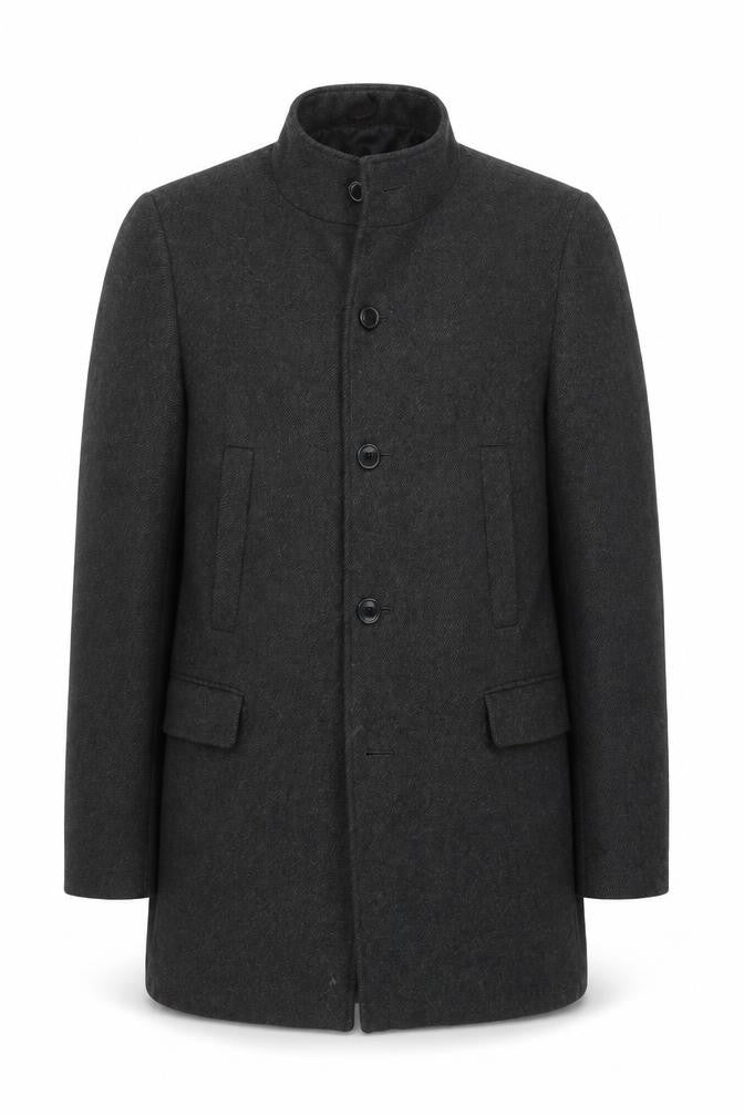 Front view of Mario Conti Men’s Grey Coat, size 50, Button Accent