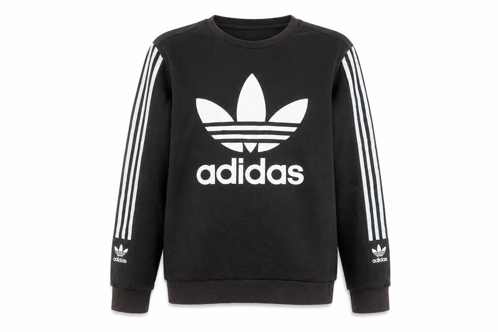 Front view of Adidas boys’ black logo pullover sweatshirt 13-14 years