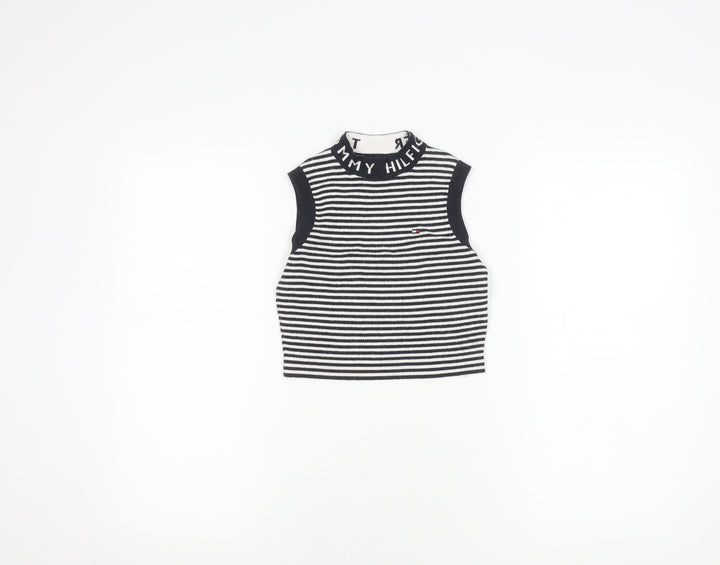 Tommy Hilfiger Girls Black Striped Vest Jumper Size 6 Years