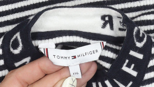 Tommy Hilfiger Girls Black Striped Vest Jumper Size 6 Years