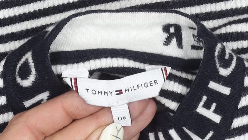 Tommy Hilfiger Girls Black Striped Vest Jumper Size 6 Years