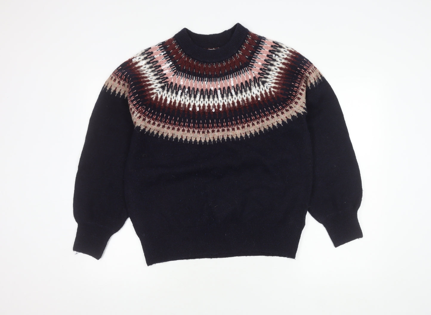 White Stuff Women's Blue Fair Isle Pullover Jumper, Size 10