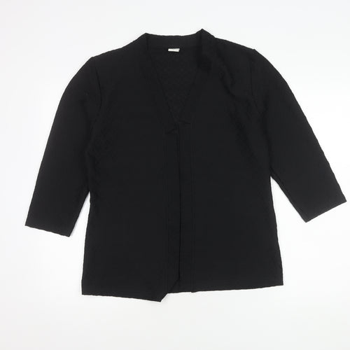 Cotton Traders Women's Black Open Front Kimono 3/4 Sleeve Blouse