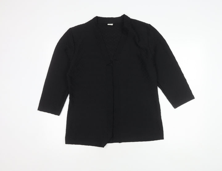 Cotton Traders Women's Black Open Front Kimono 3/4 Sleeve Blouse