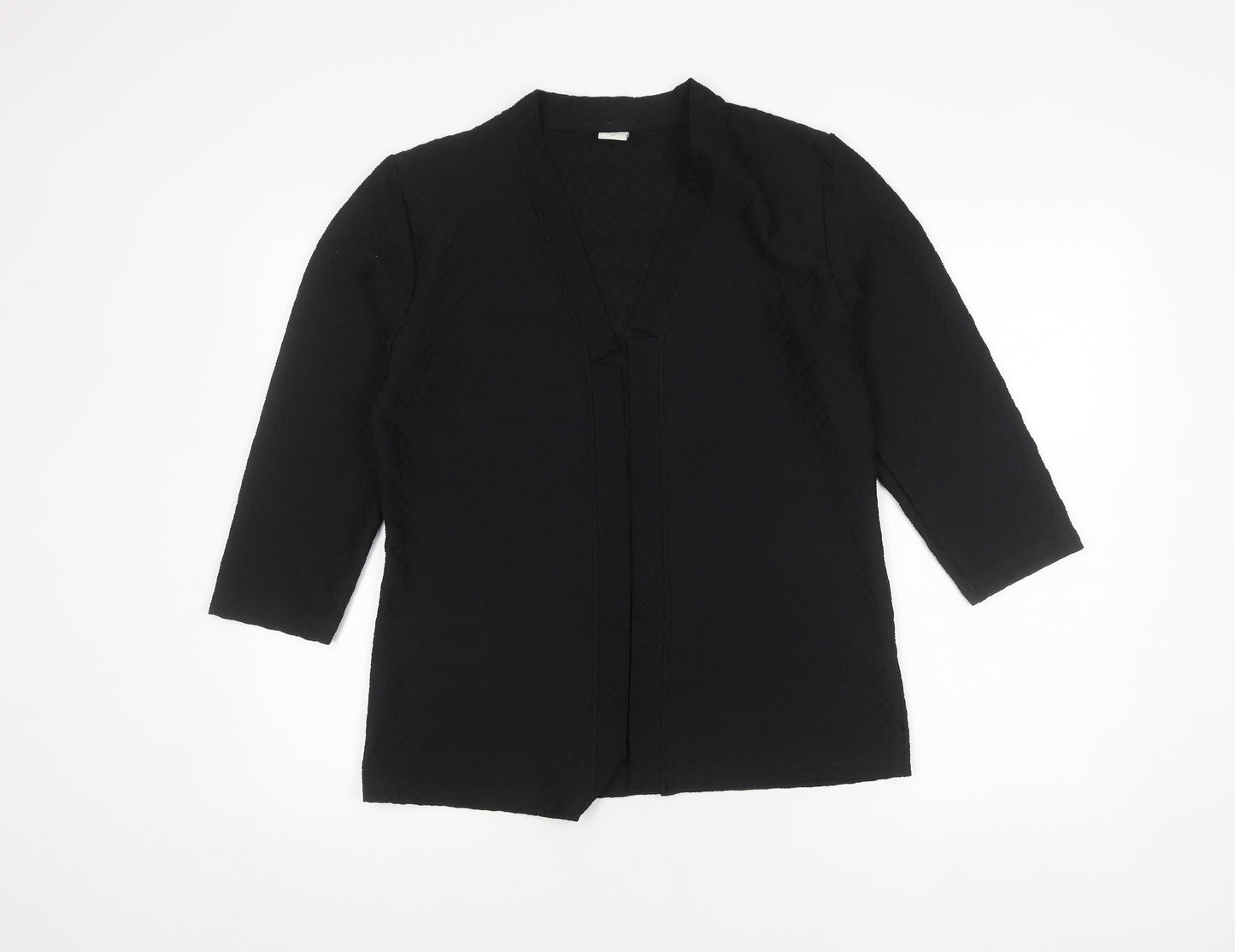 Cotton Traders Women's Black Open Front Kimono 3/4 Sleeve Blouse